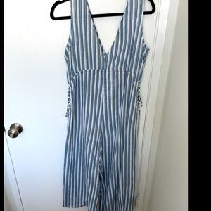 Zara Blue white striped jumpsuit